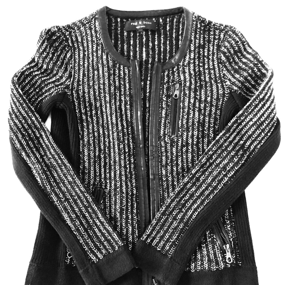 Rag & Bone Knit Jacket with Leather Trim